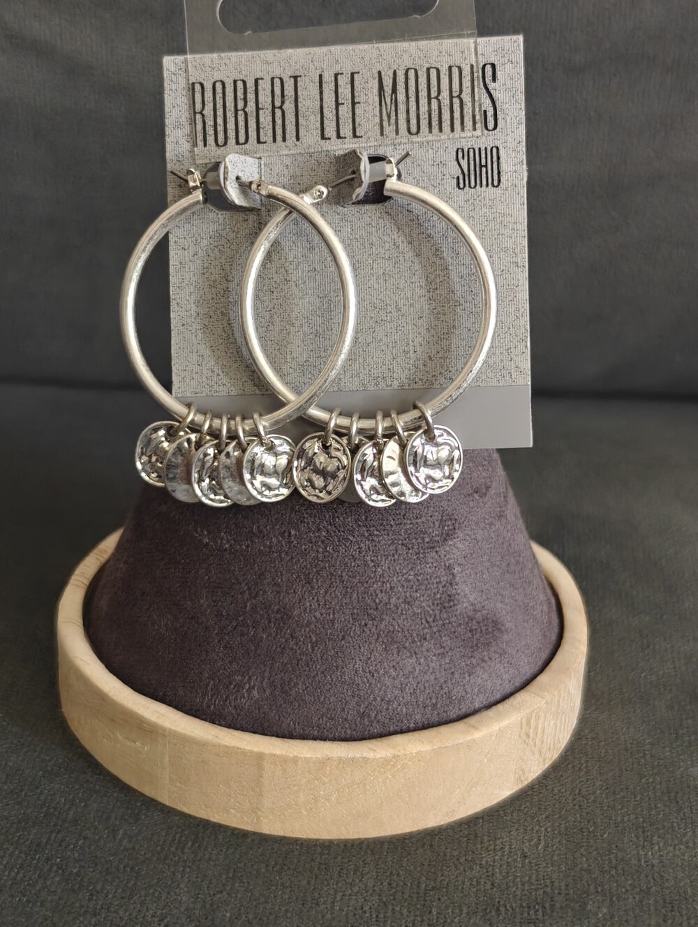 Robert Lee Morris Soho Silver-Tone Coin Charm Hoop Earrings